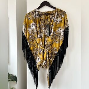 C. Luce Mustard Floral Fringe Tunic